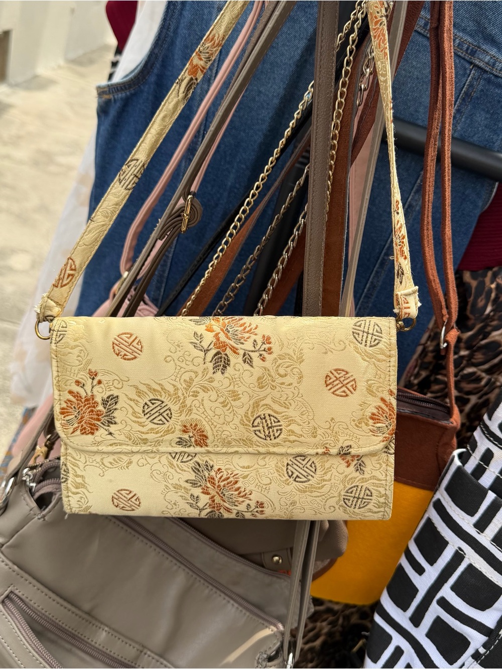 Elegant Floral Embroidered Yellow Crossbody Bag